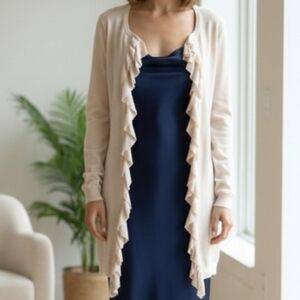 InWear Cream Ruffle Duster Cardigan - Longline Knit Sweater - Size S